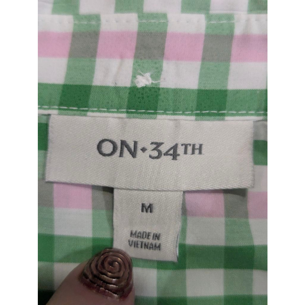 ON 34TH Green Pink Gingham Plaid Shirt Medium - Picture 4 of 9